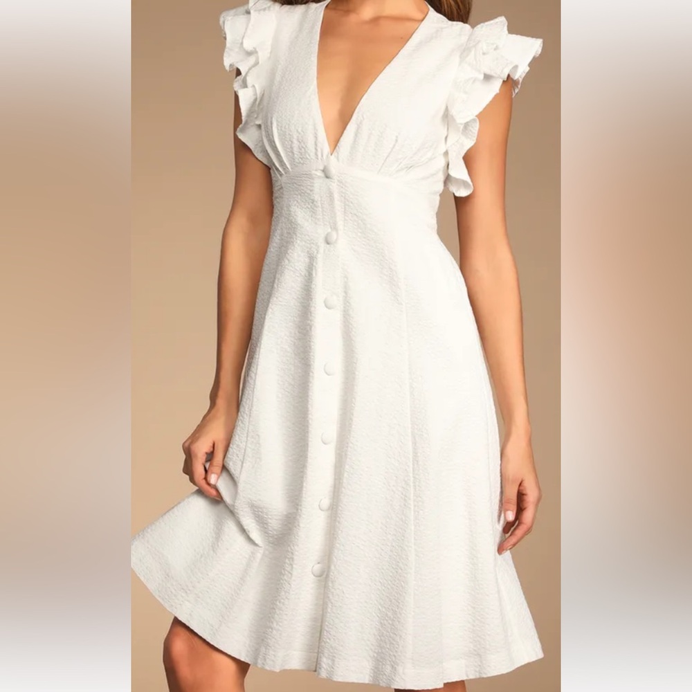 Lulu's Strapless White Dress with Button Detail